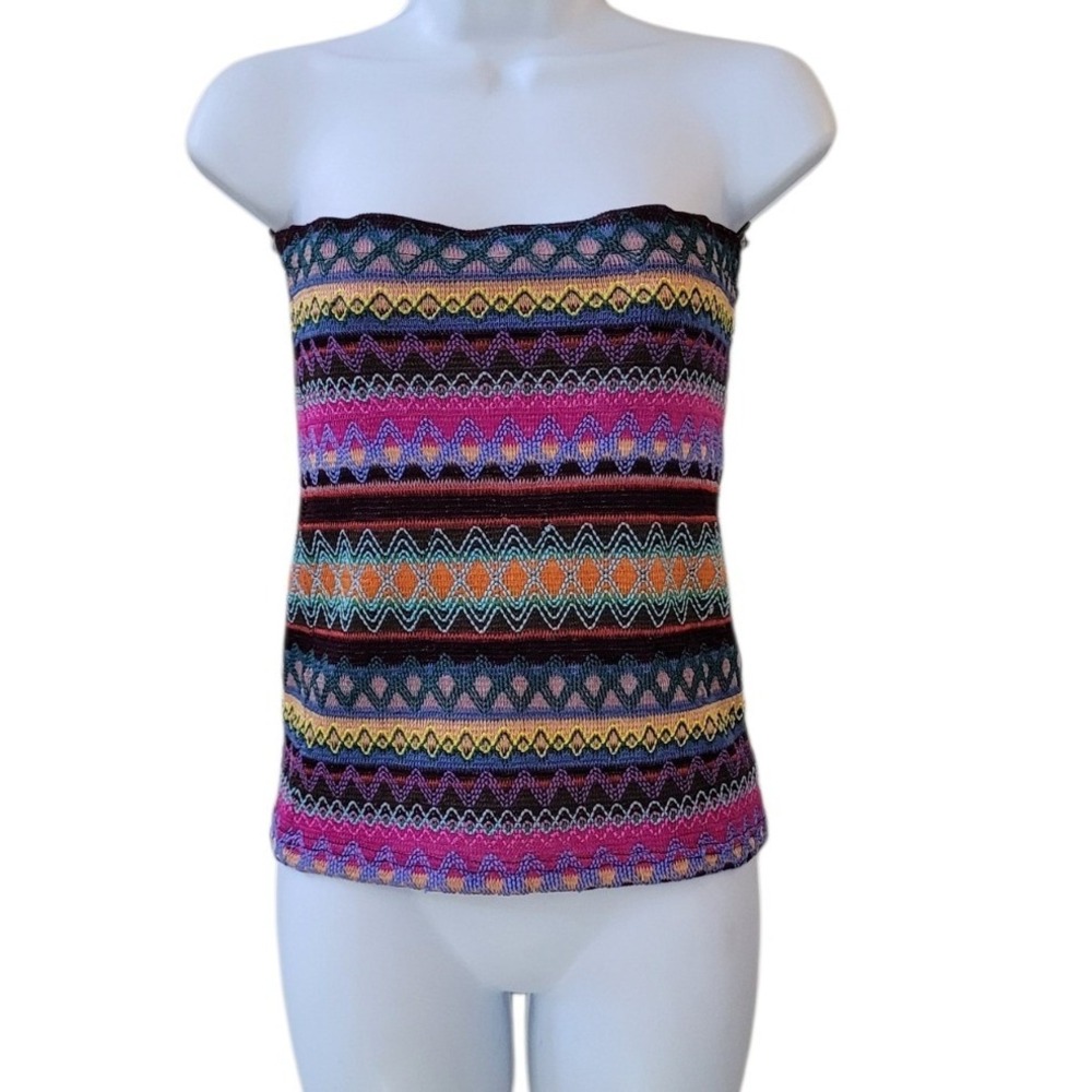 FOREVER 21 L Multicolor Retro Boho Embroidered Strapless Tube Top Women